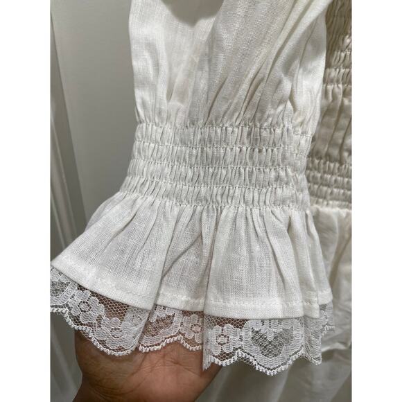 LPA x Revolve White Vivia Linen Blend Puff Sleeve Mini Dress Sz XL - Picture 6 of 11